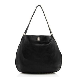 TORY BURCH LEATHER PYRAMID HOBO BAG - BLACK WITH GOLD STUDS